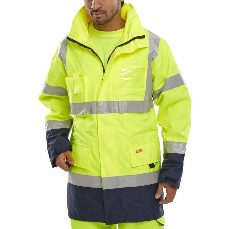 Beeswift BD109 Two Tone Breathable Traffic Jacket Saturn Yellow / Navy